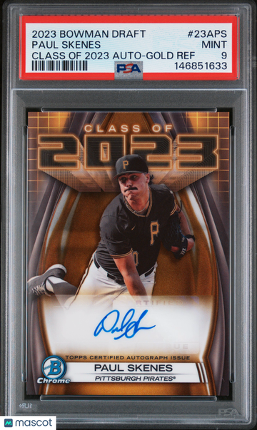 2023 Bowman Draft Class Of 2023 Autograph Paul Skenes #23APS Gold Ref Parallel/Variety Insert PSA 9 Topps