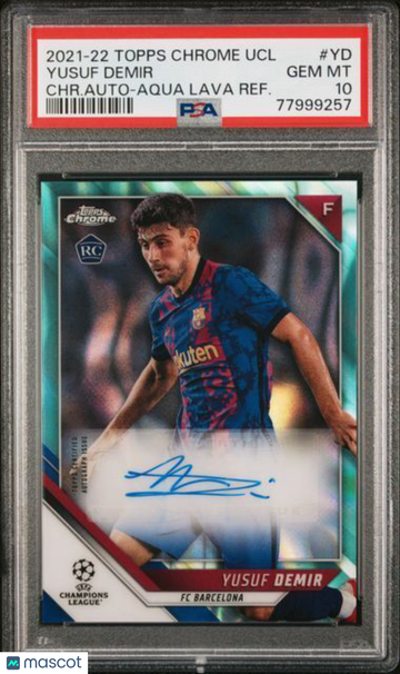 2021 Topps Chrome UEFA Champions League Chrome Autographs Yusuf Demir #YD CHR. Auto Aqua Lava Refractor PSA 10