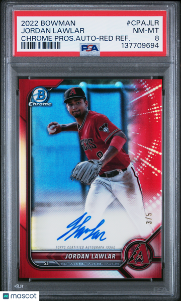 2022 Bowman Chrome Prospect Autographs Jordan Lawlar #CPAJLR Pros. Auto Red Refractor /5 PSA 8