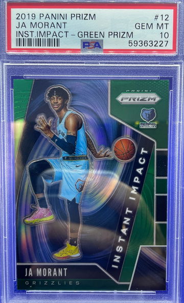 2019-20 Panini Prizm Ja Morant Instant Impact Green Prizm Rookie PSA 10 Gem Mint