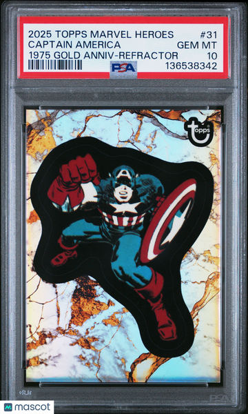 2025 Topps Marvel Comic Book Heroes 1975 Gold Anniversary Captain America #31 PSA 10
