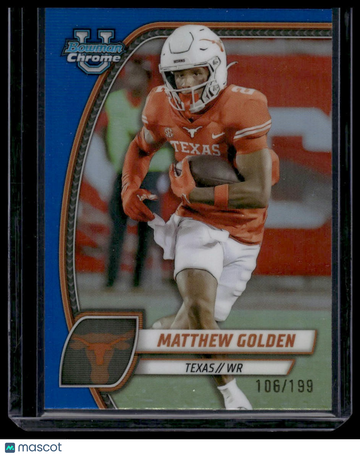 2024 Bowman Chrome University Matthew Golden #129 Blue Refractor SN