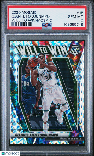 2020 Panini Mosaic Will To Win G. Antetokounmpo #15 Silver PSA 10
