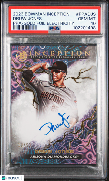 2023 Bowman Inception Primordial Prospects Autographs Druw Jones #PPADJS Ppa Gold Foil Electricity /50 PSA 10