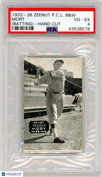 1933-36 Zeenut Pacific Coast League B&W Mort (Batting) Hand Cut PSA 4