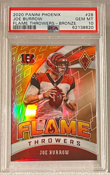 2020 Panini Phoenix Joe Burrow RC # 35/50 Flame Throwers Bronze PSA 10 GEM MINT POP 2