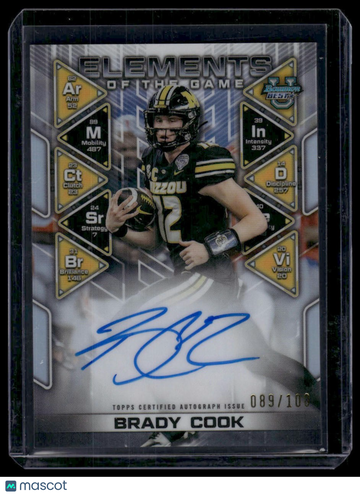 2024 Bowman University Best Brady Cook #ETG-BC Elements of the Game Autographs /100 SN,AU Bowman