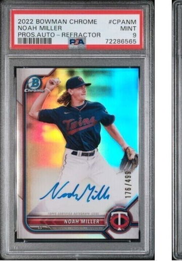2022 NOAH MILLER 2022 Bowman Prospects 1st Refractor Auto #CPANM PSA 9