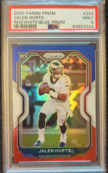 2020 Panini Prizm Jalen Hurts Red/White/Blue Prizm Rookie PSA 9