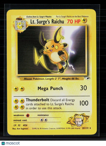 2000 Gym Challenge LT. Surge's Raichu Holo Rare #28/132