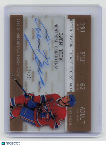 2025 Upper Deck Credentials Retro Season Ticket Access Auto Owen Beck Gold /25 Rookie