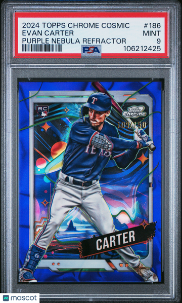 2024 Topps Chrome Cosmic Evan Carter #186 Purple Nebula Refractor /150 PSA 9