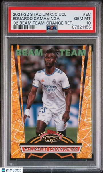2021-22 Topps Stadium Club Chrome UEFA Champions League 1992 Beam Team Eduardo Camavinga #EC '92 Orange Refractor PSA 10