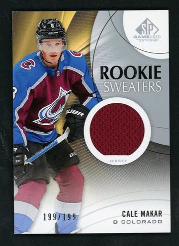 2019 Upper Deck SP Game Used RS-CM Cale Makar Rookie Sweaters Rookie 199/199 Colorado