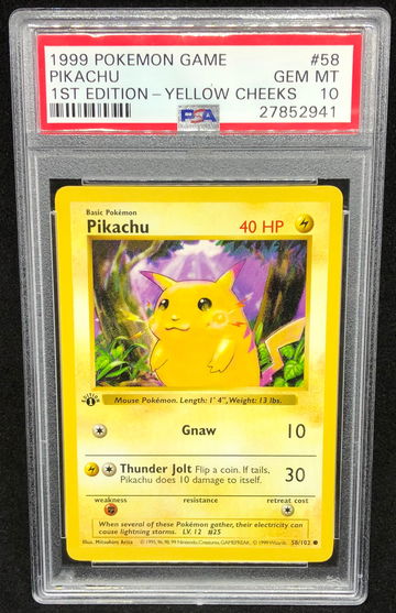 Pikachu First Edition Base Set Yellow Cheeks PSA 10 