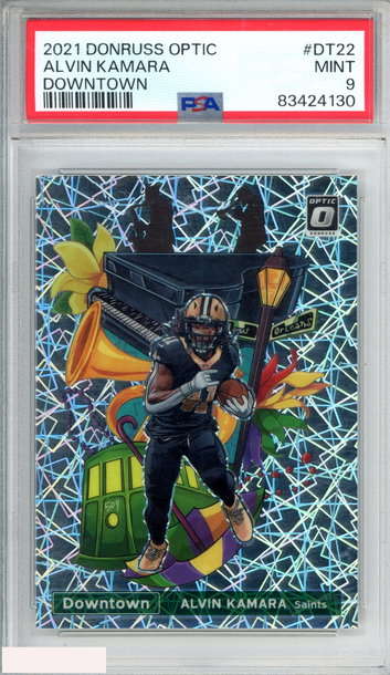 2021 PANINI DONRUSS OPTIC DOWNTOWN ALVIN KAMARA #DT22 SAINTS PSA 9 MINT