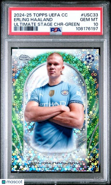2024-25 Topps UEFA Club Competitions Ultimate Stage Chrome Erling Haaland #USC33 Green PSA 10