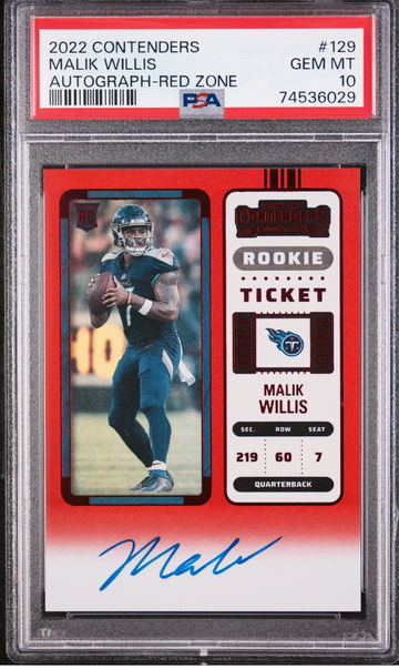 MALIK WILLlS 2022 CONTENDERS RED ZONE ROOKIE TICKET AUTO RC SP #129 PSA 10 GEM