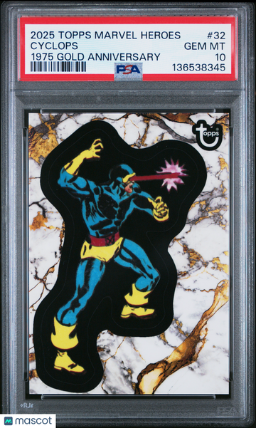 2025 Topps Marvel Comic Book Heroes 1975 Gold Anniversary Cyclops #32 PSA 10