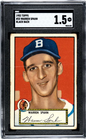 1952 Topps #33 Warren Spahn Black Back SGC 1.5