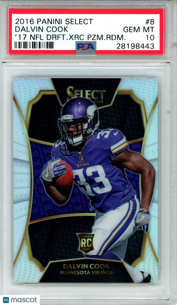 2016 Panini Select '17 NFL Draft XRC Prizm Redemption Dalvin Cook #8 Drft. XRC PZM. RDM. Rookie PSA 10