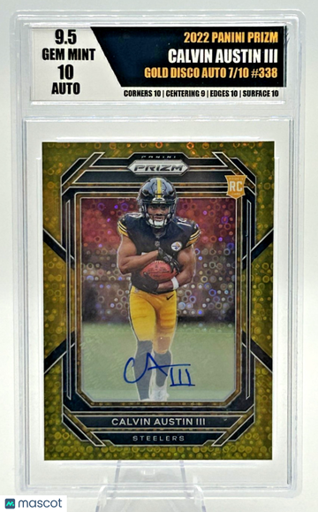 Graded 9.5 2022 Panini Prizm Gold Prizm Auto #338 Calvin Austin III RC Steelers Football Card