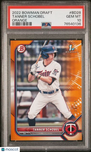 2022 Bowman Draft Tanner Schobel #BD28 Orange PSA 10