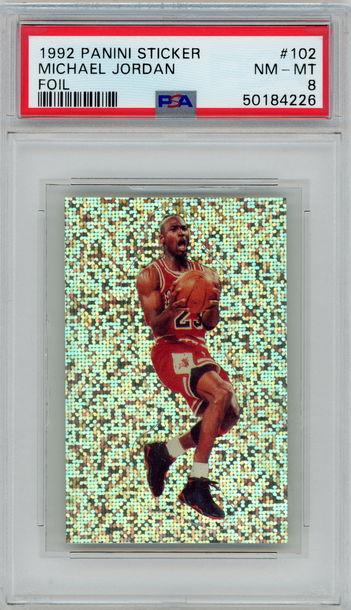 1992 Panini Sticker Michael Jordan Foil #102 PSA 8 Chicago Bulls