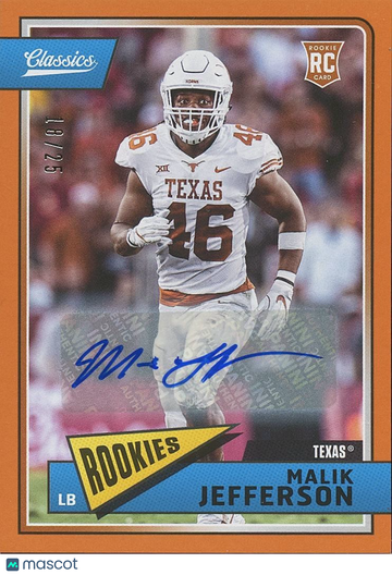 Malik Jefferson 2018 Rookie Auto Panini Authentic Texas Longhorns