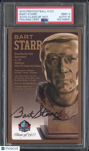 2010 Pro Football Hall Of Fame Bart Starr Auto Class 1977 PSA 9 Auto 10