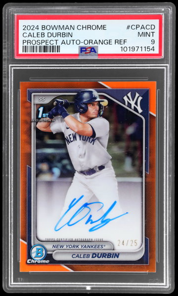 2024 Bowman Chrome Caleb Durbin Prospect Autograph Orange Refractor PSA 9