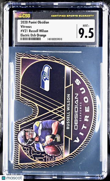 Graded 2020 Obsidian Panini Russell Wilson Electric Etch Orange #V21 Insert Football Card CGC 9.5