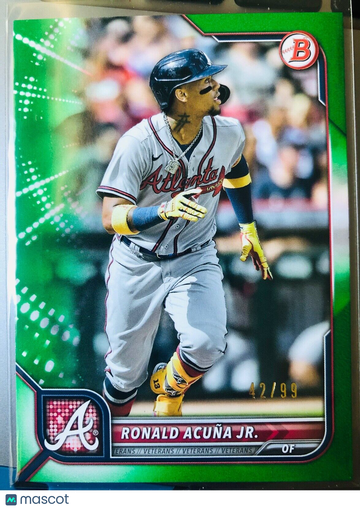 2022 Bowman Ronald Acuna Jr #70 Green Pattern Parallel/99 Atlanta Braves