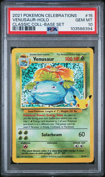 2021 Pokemon Celebrations Classic Collection Base Set Holo Venusaur #15 PSA 10