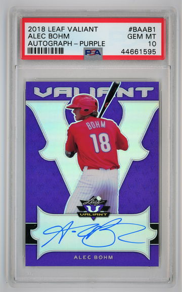 2018 Leaf Valiant Autograph Purple /15 Alec Bohm PSA 10  Pop 1!!!