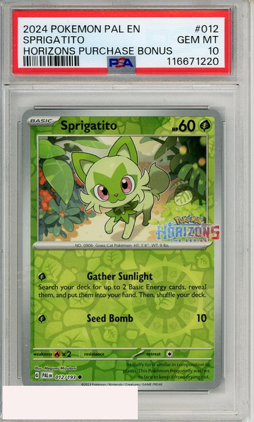 2024 POKEMON PAL EN-PALD EVOLV SPRIGATITO #012 HORIZONS PURCHASE BONUS PSA 10