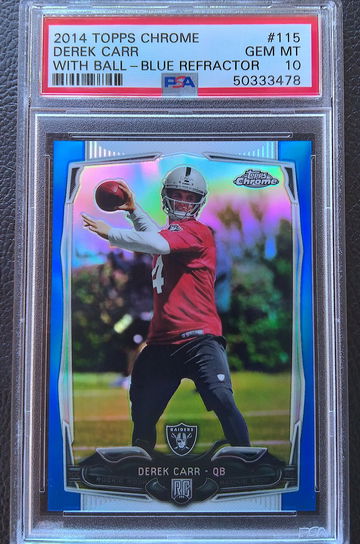 DEREK CARR 2014 TOPPS CHROME BLUE REFRACTOR ROOKIE /199 PSA 10