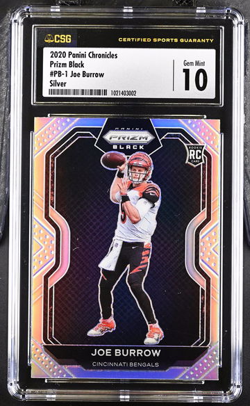 2020 Panini Prizm Black Joe Burrow Rookie Silver CSG 10