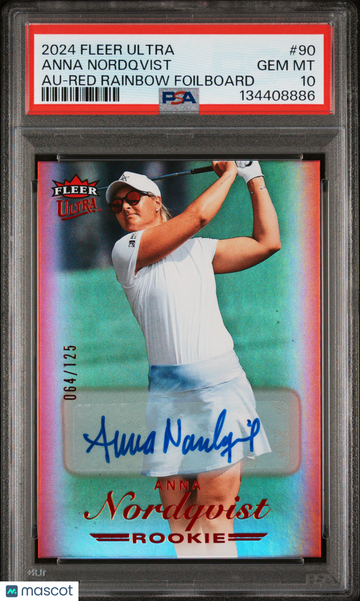 2024 Upper Deck Fleer Ultra Anna Nordqvist #90 Au Red Rainbow Foilboard /125 Rookie PSA 10