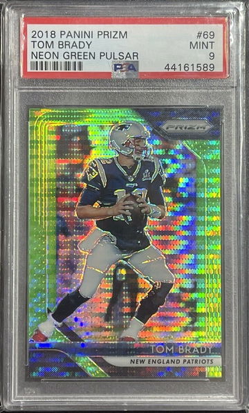 TOM BRADY 2018 PRIZM NEON GREEN PULSAR SP #69 PSA 9 MINT