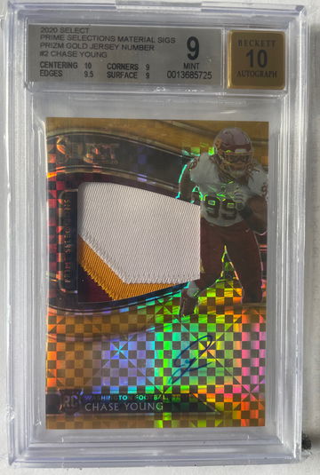 2020 Select Prime Selections Material Signatures Chase Young RPA Serial# 9/10.  BGS 9/10 POP 1! Rookie RPA