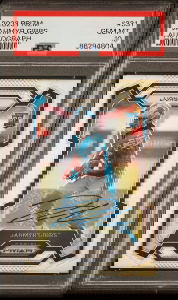 🔥2023 Prizm Football Jahmyr Gibbs Silver Autograph PSA 10 RC ROOKIE Lions 🔥