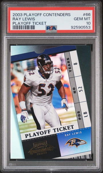 2003 RAY LEWIS PLAYOFF CONTENDERS PLAYOFF TICKET #66 PSA 10 FT.A1.30
