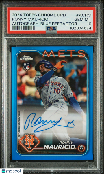 2024 Topps Chrome Update Chrome Baseball Update Series Autographs Ronny Mauricio #ACRM Blue Refractor /150 PSA 10