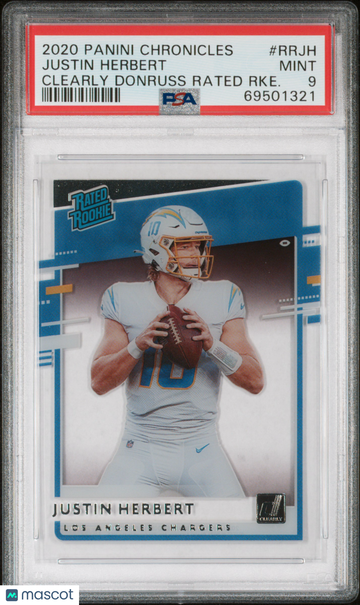 2020 Panini Chronicles Clearly Donruss Rated Rookies Justin Herbert #RRJH RKE. Rookie PSA 9