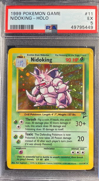 1999 Pokémon Base Set 2 Nidoking Holo holographic 11 /30 rare EX 5 psa