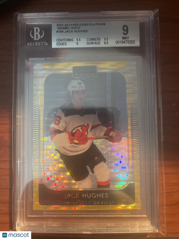 2021-22 O-Pee-Chee Platinum Seismic Gold Jack Hughes #166 Seismic Gold /50 BGS 9