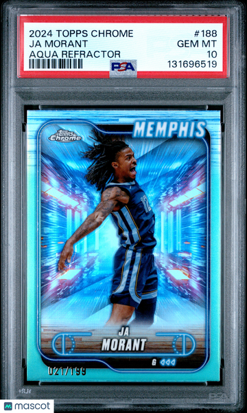 2024 Topps Chrome Ja Morant #188 Aqua Refractor 021/199 PSA 10