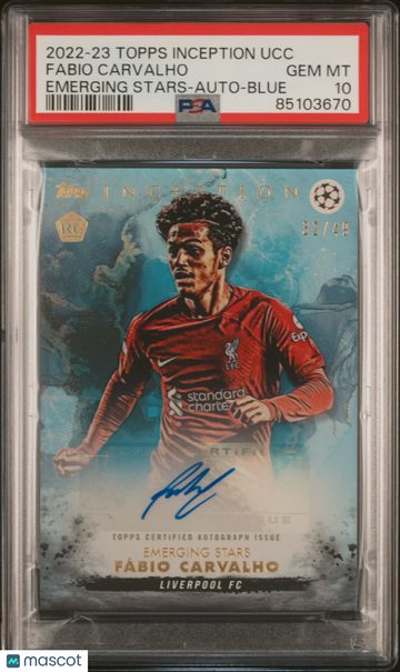 2022-23 Topps Inception UEFA Club Competitions Fabio Carvalho Emerging Stars Auto Blue PSA 10