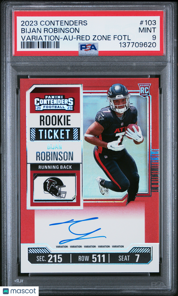 2023 Panini Contenders Bijan Robinson #103 Variation Au Red Zone Fotl PSA 9
